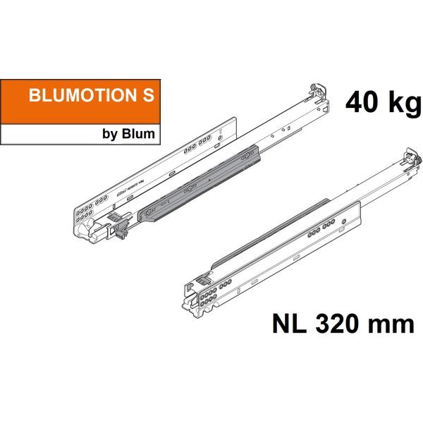 MOVENTO mit BLUMOTION S, Vollauszug für Holzschubkasten, 40 kg, NL=320mm, ohne Kupplungen, für TIP-ON-Blumotion, 760H3200S